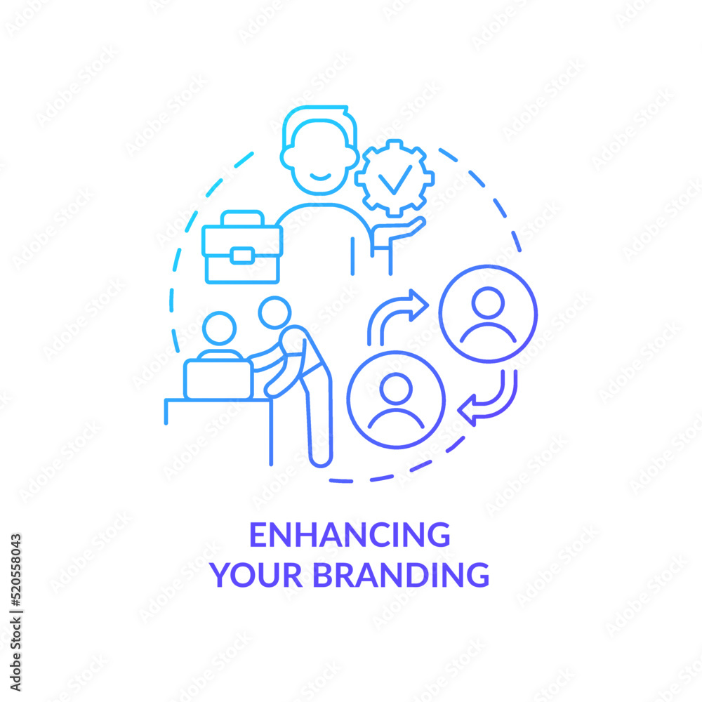 Enhancing your branding blue gradient concept icon. Employee experience. Onboarding challenge abstract idea thin line illustration. Isolated outline drawing. Myriad Pro-Bold font used Enhancing your branding blue gradient concept icon. Employee experience. Onboarding challenge abstract idea thin line illustration. Isolated outline drawing. Myriad Pro-Bold font used