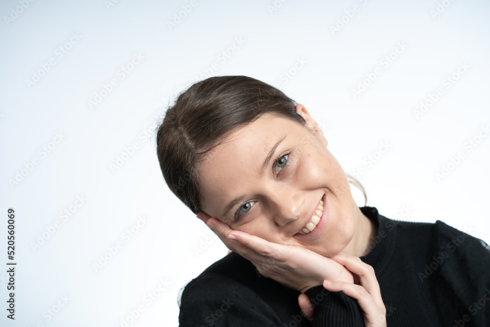 Happy Young woman with attitude wearing black on white Background, Happy Young woman with attitude wearing black on white Background,