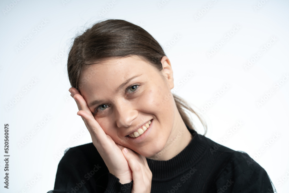 Happy Young woman with attitude wearing black on white Background, Happy Young woman with attitude wearing black on white Background,