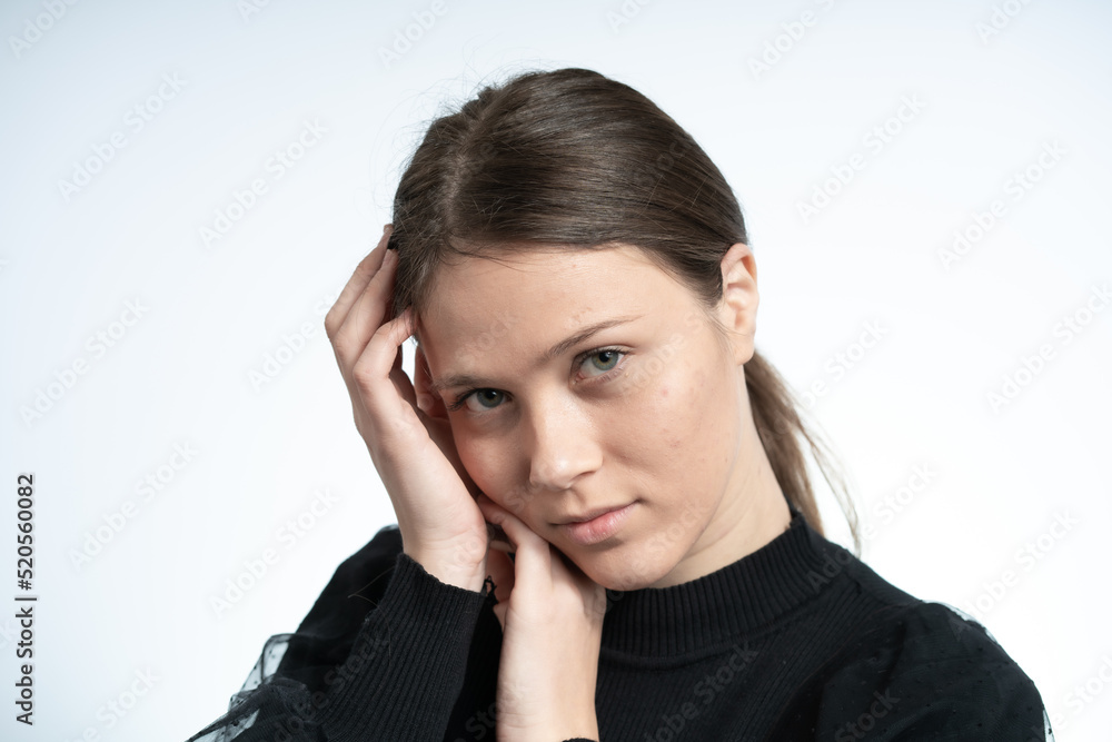 Happy Young woman with attitude wearing black on white Background, Happy Young woman with attitude wearing black on white Background,