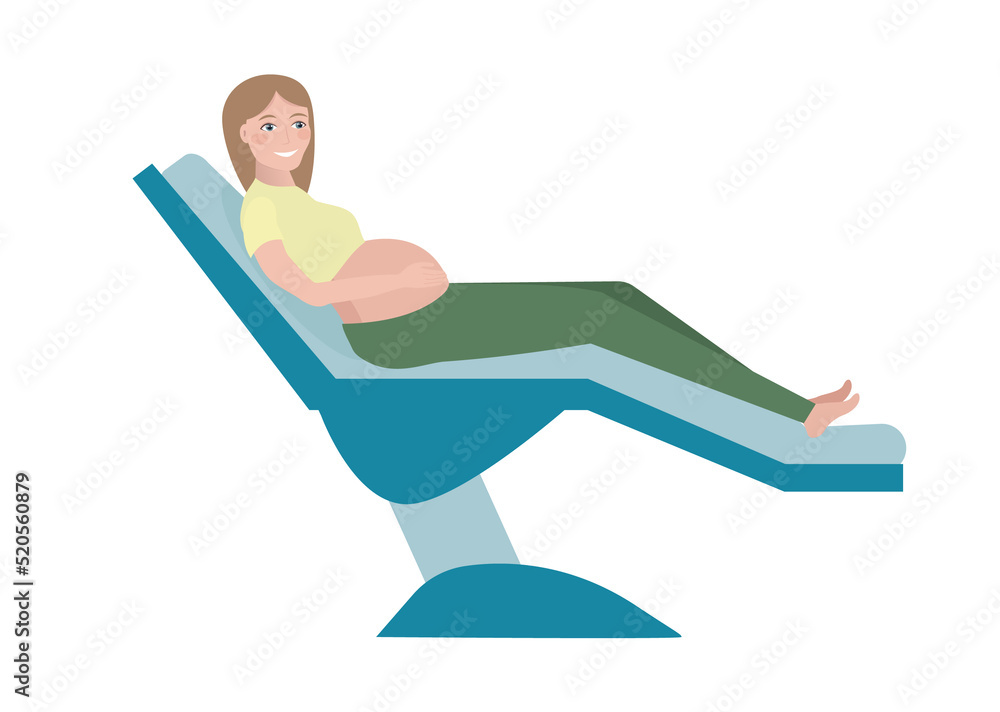 Flat illustration of a pregnant girl in a chair. Flat illustration of a pregnant girl in a chair.