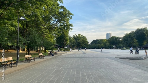City park environment, ueno Tokyo Japan, cyclers, families, kids, afternoon scenery year 2022 August 1st photo