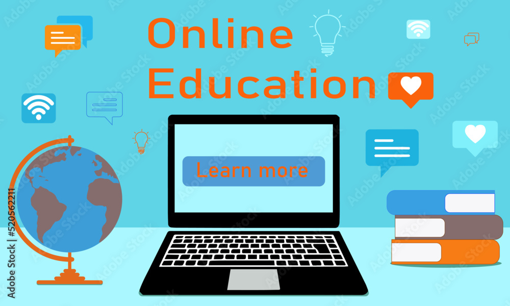 E-learning, online education, online course concept, home school, distance learning, new normal, vector flat illustration E-learning, online education, online course concept, home school, distance learning, new normal, vector flat illustration