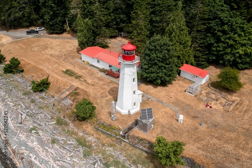 Drone shot of the Cape Mudge Lighthouse on Quadra Island, BC Canada photo