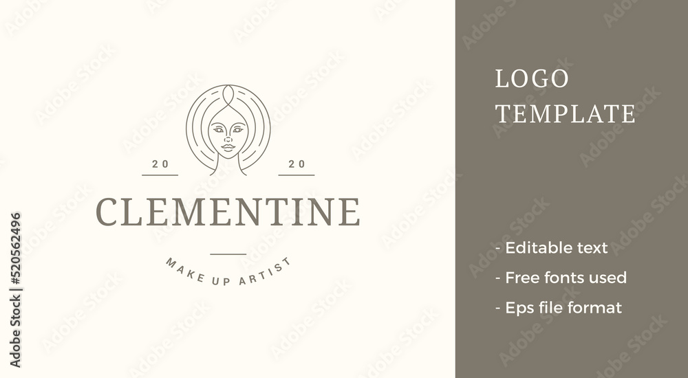 Fototapeta premium Beauty female portrait logo emblem design template vector illustration in minimal line art style
