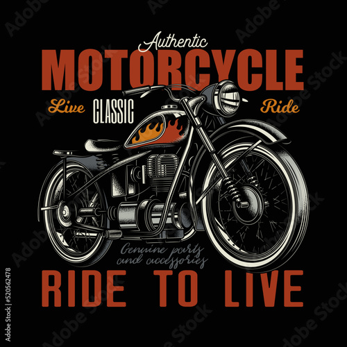 Original vector illustration in retro style. American motorcycle custom made. T-shirt Design