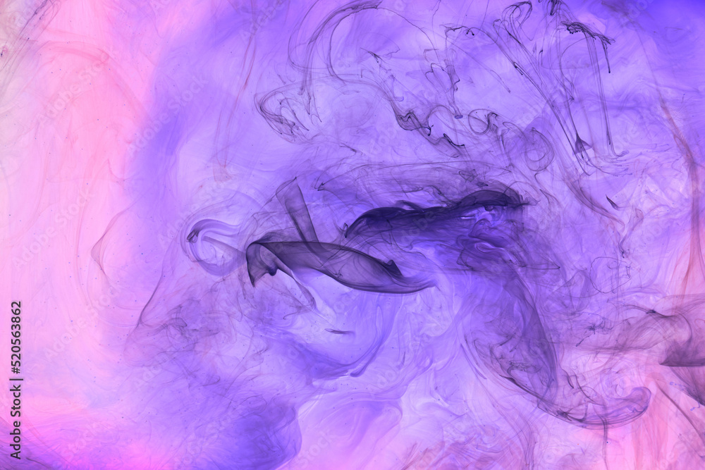 Liquid fluid art abstract background. Pink blue acrylic paint underwater, galactic smoke ocean