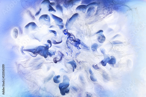 Liquid fluid art abstract background. Blue acrylic paint underwater  galactic smoke ocean