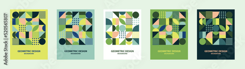 Abstract background creative simple bauhaus style, geometric pattern. Collection of vector minimalist templates brochures, covers, posters, flyer. Retro background, layout of simple shapes, ecology.
