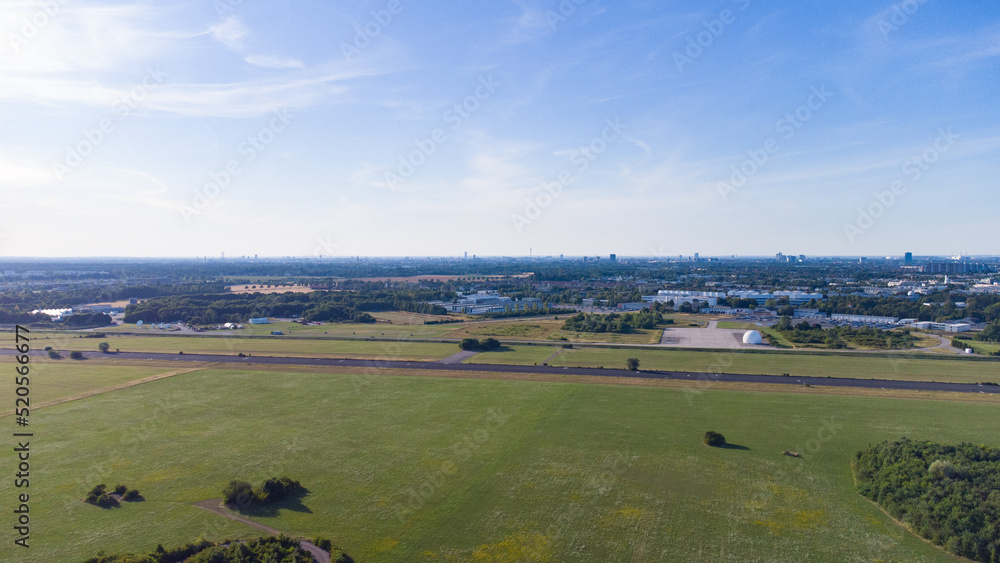 Obraz premium Aerial view from plane landing. Runway of former airport in Neubiberg, south Germany seen from above