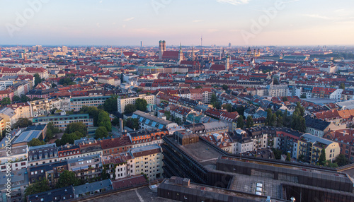 Early morning aerial bird view of Munich