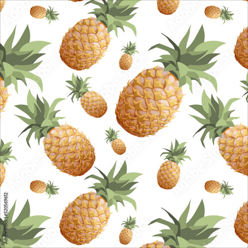 Seamless pattern with realistic pineapples on white background
