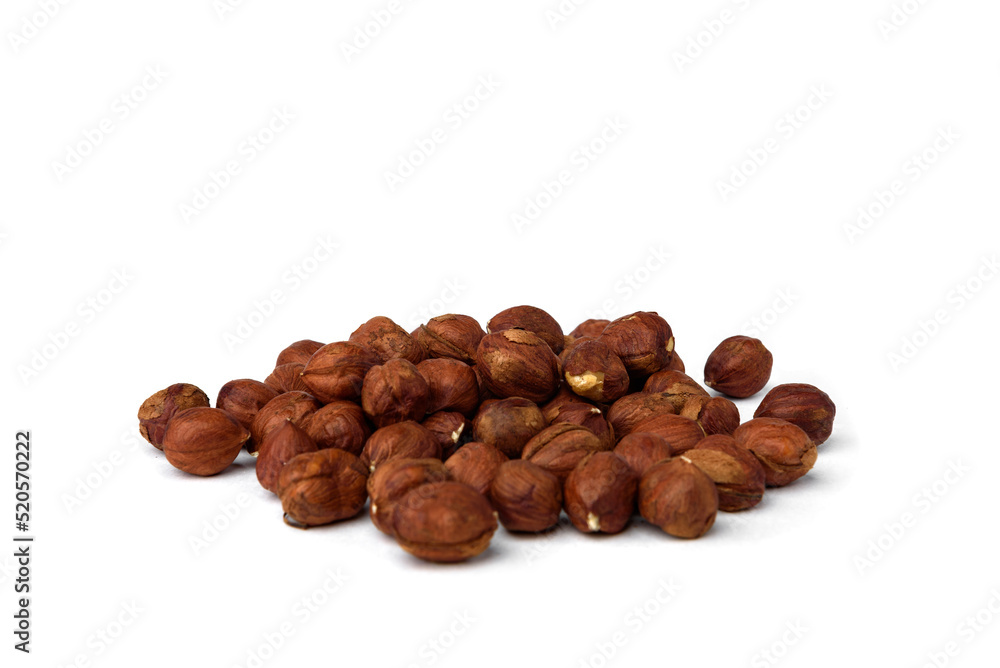 Peeled hazelnuts isolated on white background. Peeled hazelnuts isolated on white background.