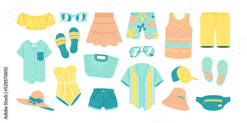 Fashion summer clothes vector illustrations set and female apparel