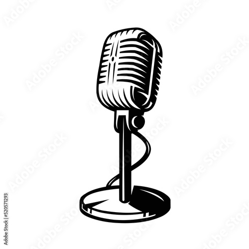 Retro microphone silhouette isolated on a white background. Classic microphone vector illustration