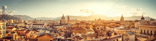 panoramic view at the skyline of palermo during sunset photo