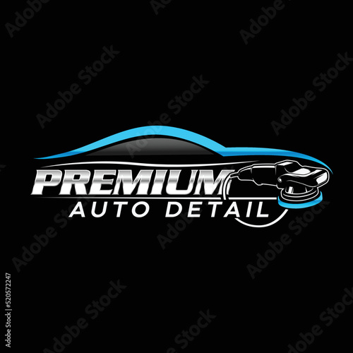 Blue and silver car detailing service company logo
