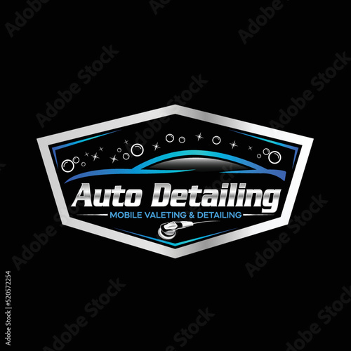 Blue and silver mobile valeting and detailing service company logo with the car sign