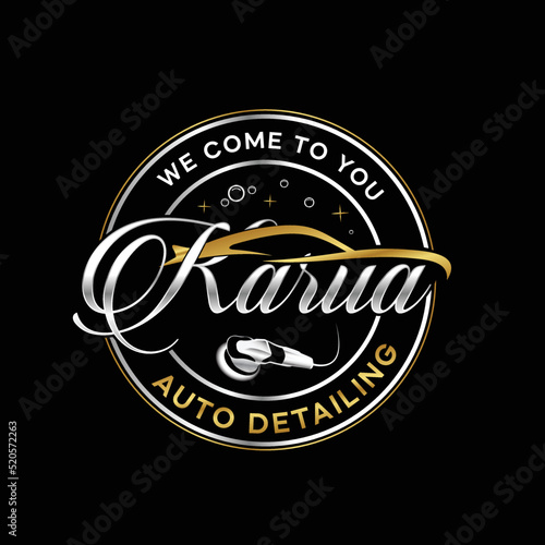 Gold and silver auto detailing service company circular logo