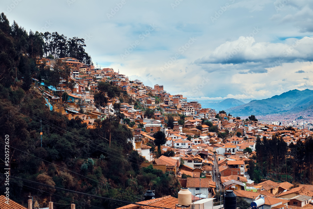 Residential buildings on the slopes of the mountain in Cusco.