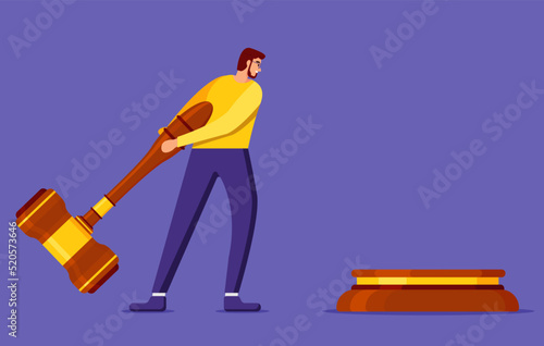 illustration of a person holding a large hammer. flat design. can be used for elements, landing pages, UI.