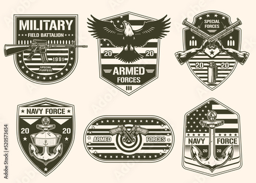 Military set monochrome sticker vintage