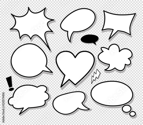  set comic speech bubbles with style pop art. Comic dialog empty cloud, space text.