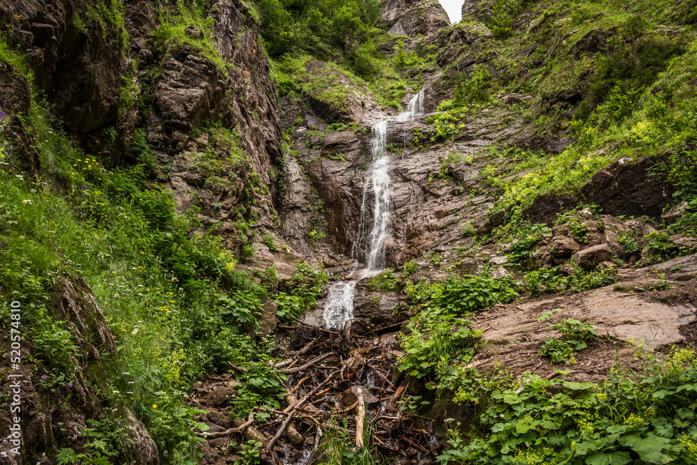 Small waterfall in the Caucasian mountains