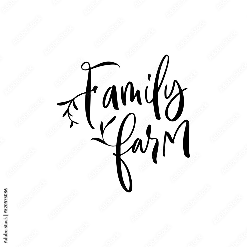 Family Farm hand drawn brush modern calligraphy. Handwritten lettering logo, label, badge, emblem for organic food, products packaging, farmer market, eco labels, vegan shop, cafe. Vector isolated