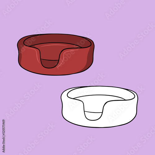 A set of pictures, a red litter for dogs, a comfortable soft chaise longue, a vector illustration in cartoon style