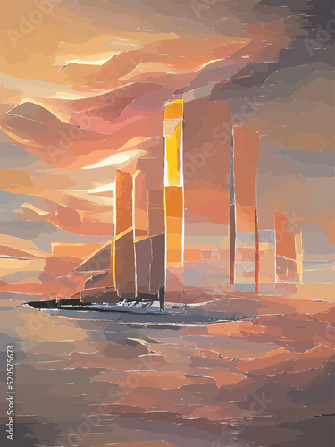 Panorama of a burning big city