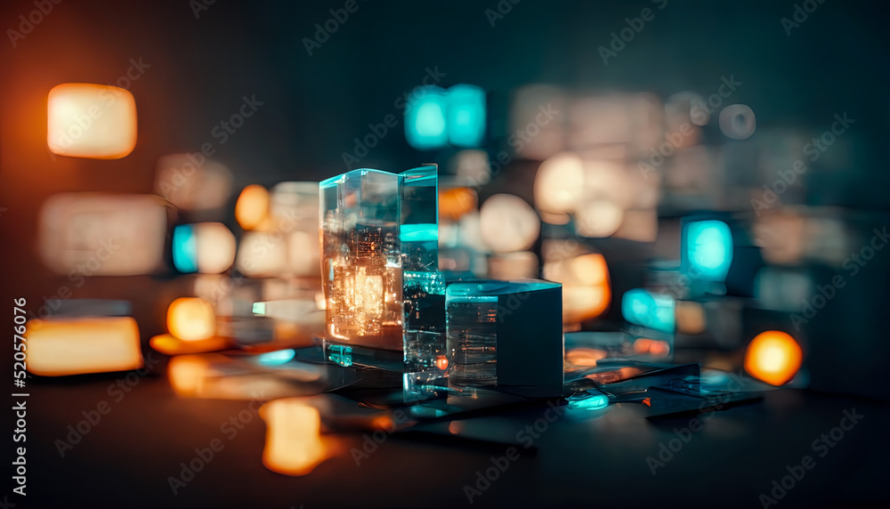 Modern abstract neon background. Data transfer, artificial intelligence. 3D illustration.