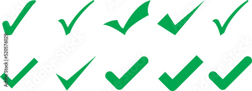 Digital illustration of various different green checkmarks