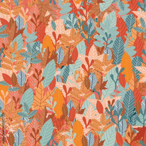 Colorful bright autumn pattern with leaves mix