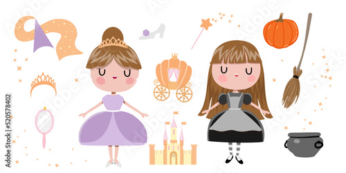
princess fairy tale set on the white background