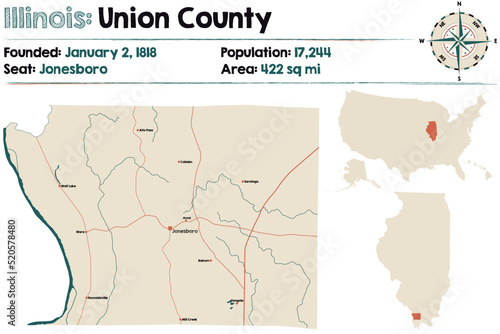 Large and detailed map of Union county in Illinois, USA. photo
