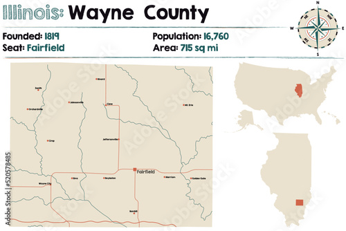 Large and detailed map of Wayne county in Illinois  USA.