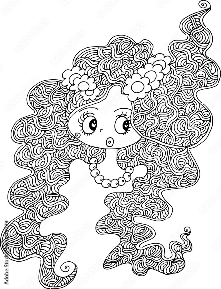Fototapeta premium black and white Beauty Hair Pattern Design vector drawing