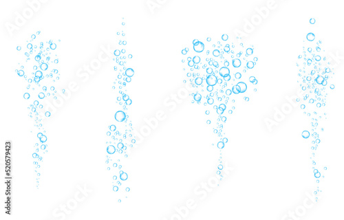 Oxygen air bubbles  flow  in water on white  background.
