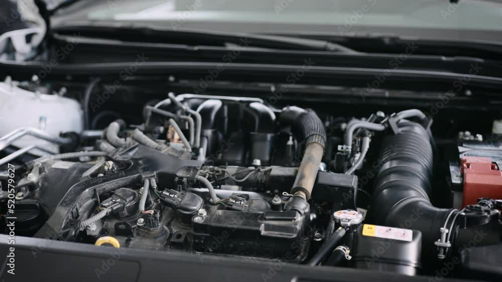 Internal combustion engine, under the hood. Service car. Internal combustion engine, under the hood. Service car.