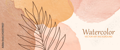 Autumn watercolor vector art background with foliage. Hand drawn fall season illustration for cards, flyer, poster, banner, cover design, invitation cards and wall art. One line drawing. Leaves.