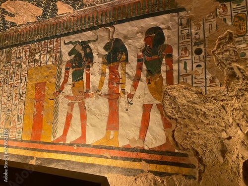 Close-up view of the paintings on the tomb of Nefertari in Egypt photo