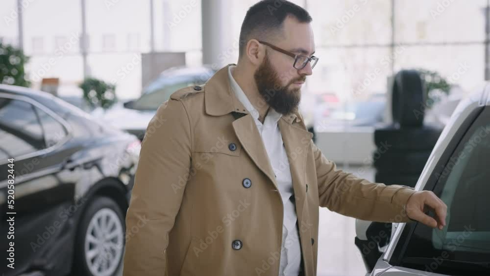 A respectable adult man, chooses a car in the Auto Show of an official dealer. It is important to make the right decision. A respectable adult man, chooses a car in the Auto Show of an official dealer. It is important to make the right decision.