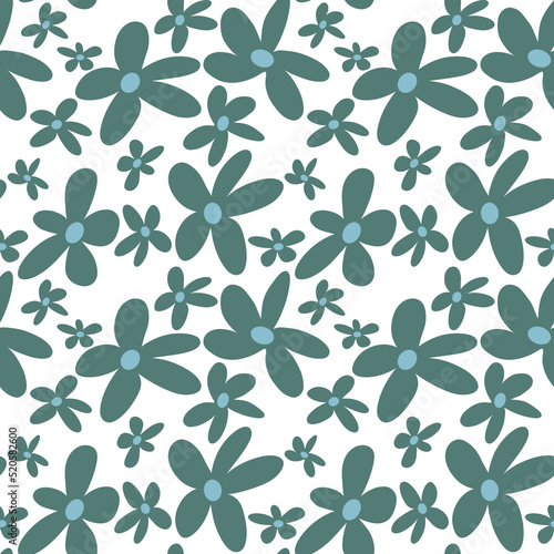 Fototapeta Naklejka Na Ścianę i Meble -  Green whimsical flowers. Seamless repeat pattern. Isolated png illustration, transparent background. Repeating texture to use for montage, wrapping paper, scrapbooking, banner, overlay.