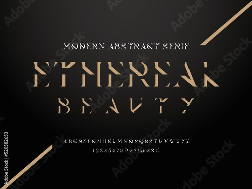 Vector of stylized modern abstract alphabet design with uppercase, numbers and symbols