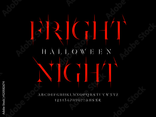 Vector of stylized horror alphabet design with uppercase, numbers and symbols