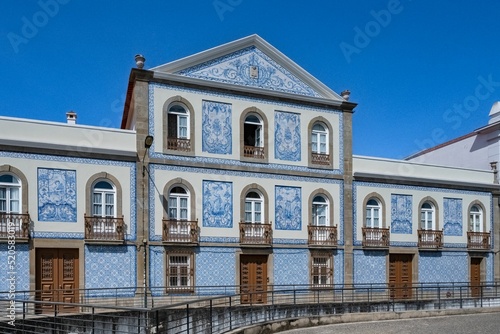Aveiro, in Portugal, old blue house with azulejos
