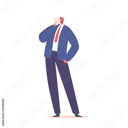 Unhappy Male Character Hide Face behind of Happy Smiling Mask. Imposter Syndrome, Hypocrisy, Dishonesty, Liar Concept