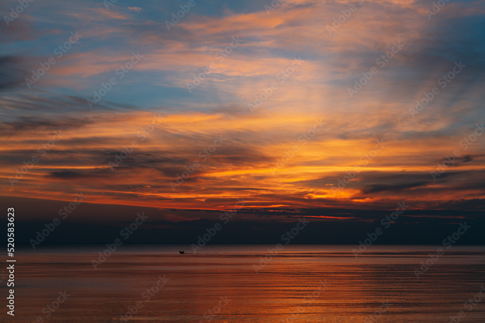 Panoramic view of seascape sunset at the Atlantic Ocean in Woodland State Park, Long Island the USA. High-quality photo