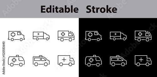 Simple set of ambulance related outline icons. Elements for mobile concept and web apps. Thin line vector icons for website design and development, app development. Editable strokes, Perfect icons